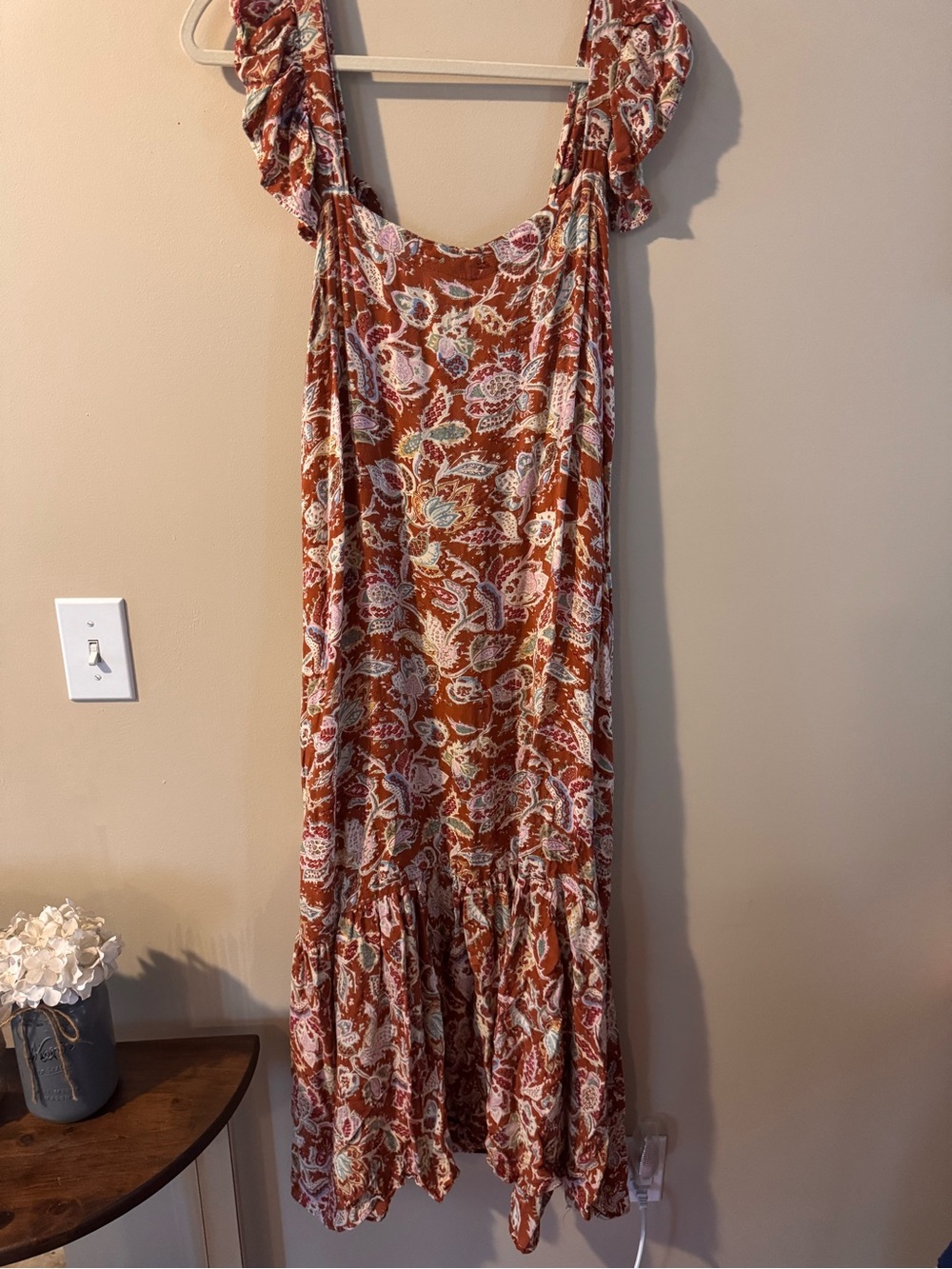 House of Harlow 1960 Rust Paisley Ruffle-Sleeve Maxi Dress - size XL